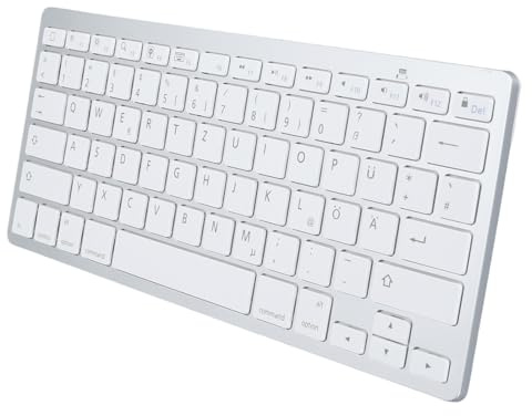 Plyisty Kabellose Bluetooth-Tastatur, Kompakte Tastatur für Mehrere Geräte, Zweisprachige Tastatur, Kompatibel mit IOS, Android, Windows, (Deutsches QWETZ-Layout)