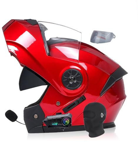 Smilfree Klapphelm Mit Bluetooth, Integriert Motorradhelm Mit ECE Zertifizierter Mit Doppelvisier Integralhelm Mit Mikrofon Für Automatische Antwort Moped Helm Für Herren Damen S/(55~56cm)