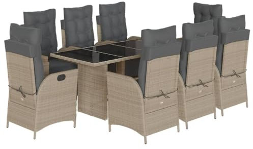 vidaXL Garten Essgruppe 9-TLG., Gartenmöbel Set Tisch mit 8 Stühle, Gartengarnitur mit Kissen, Sitzgruppe Essgarnitur Terrasse, Schwarz Poly Rattan