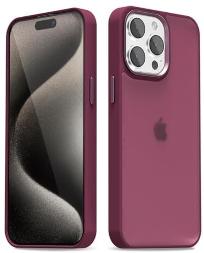 oakxco for iPhone 15 Pro Max Case Clear Hard Shell, Slim Thin Matte Transparent Plastic Cover & Protective Soft Silicone Rubber TPU Bumper, Girly Cute Phone Case for Women Girls, Burgundy Wine