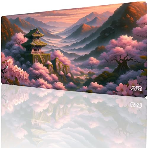 Tilt Schreibtischunterlage 90x40 cm Gaming Mauspad XXL | Rutschfester Mousepad Groß für Schreibtisch und PC Gadgets | Wasserdichter Desk Mat (Old Japanese Temple)