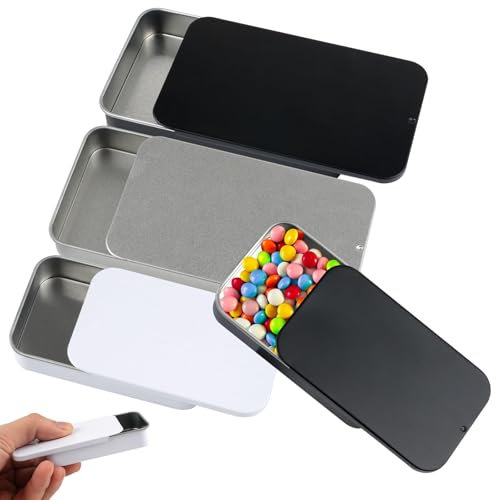 Metallbox mit Schiebedeckel, 4 Stücke Metalldosen mit Deckel, Rechteckig Blechdose mit Deckel, 2 Größen Kleine Behälter für Süßigkeiten, Pillen, Schmuck, Basteln (11*6.5*1.6cm/ 8*5*1.5cm)