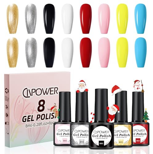 CIVPOWER UV Nagellack Set: 8 Farben Weiß Schwarz Gel Nagellack Gellack für Gelnägel DIY Nail Art Kit - UV Gel Nail Polish Set für Nagel Design 8ML