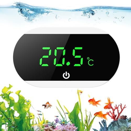 Brifit Aquarium Thermometer Digital, Mini Aquarium Thermometer mit LED Display, Touch Wake-up, ℃/℉ Schalter, Präzise Wasser Thermomete, Kabellos Aquarienthermometer für Süßwasser Marine - Weiß