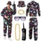 80er 90er Jahre Outfit Herren, Karneval Kostüm Herren Retro Trainingsanzug Hip Hop Bad Taste Outfit mit Jacke Hose Goldkette Armbänder Hüte Brille Aufblasbare Portable Telefone für Karneval, Halloween