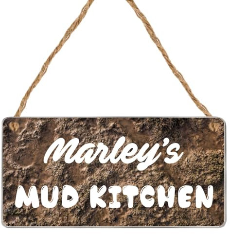 Personalised Kids Mud Kitchen Sign – Custom Name Plaque for Outdoor Play – Acrylic Wall Décor for Garden, Playroom, or Outdoor Mud Kitchen. (Mud with White Wording)