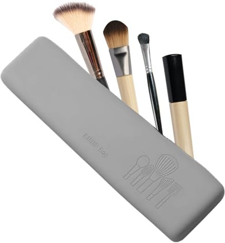 Custodia Pennelli Trucco | Porta Pennelli Make Up da Viaggio | Organizer Trucchi | Custodia Porta Pennelli in Silicone 21 cm | Colore (Silver)
