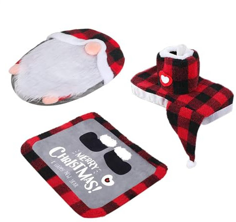 Vgvgaj Weihnachts-Toilettenbezug-Set Wichtel Toilettensitzbezug Und Teppich Wichtel Weihnachts-Toilettendekorationsset Weihnachten Toilettendeckel Teppich Weihnachtsdeko