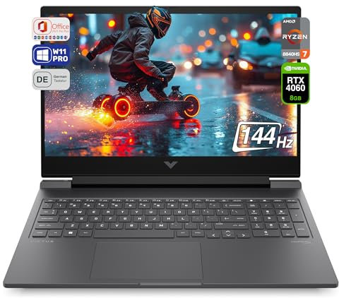 HP Victus 16 Gaming Laptop AMD Ryzen 7 8845HS, 32 GB DDR5 RAM, 1 TB PCIe SSD, 16.1 FHD 144 Hz, Nvidia GeForce RTX 4060, RGB QWERTZ Keyboard, Windows 11 Pro, Office 2021, Nero