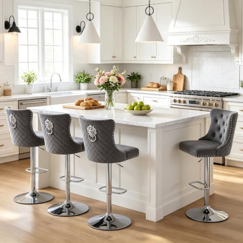 Chummaven Samt Barhocker höhenverstellbar 4er Set Moderne Barstuhl Grau