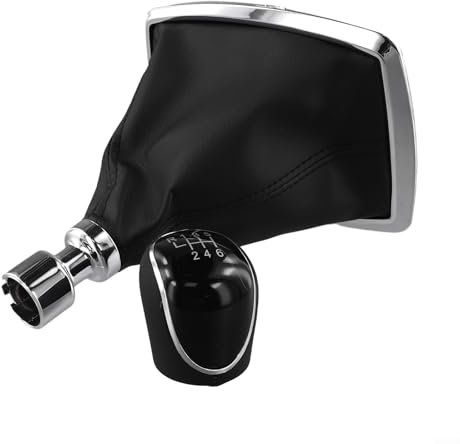 EasyByMall 6 Gang Schaltknauf und Schaltmanschette Set mit Chromrahmen für Ford Kuga und C Max Stilvolles Upgrade für Ihren Fahrzeuginnenraum