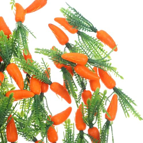 BATHVEVE Künstliche Karotten aus Kunststoff Naturgetreu Gestaltet Abnehmbare Blätter Bunte Küchendekoration für Ostern Wohnraum und Bastelarbeiten 60 Stück