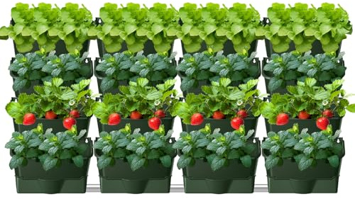 Borse da appendere per piante, fioriera auto-innaffiante a parete, parete verticale per piante da giardino per esterni con 16 vasi, borsa da appendere per piante da giardino, terrazzo (16 unità