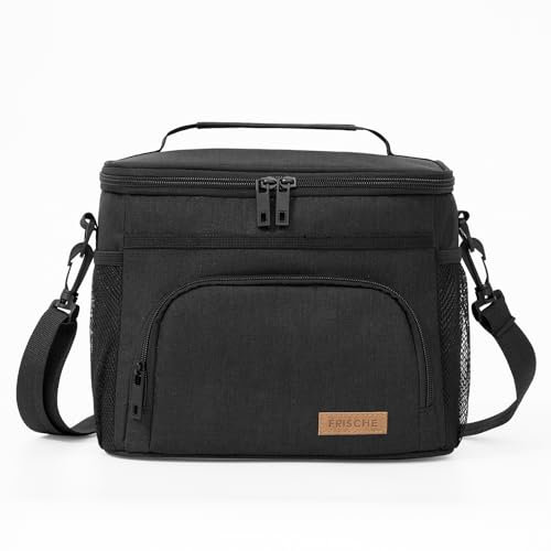 Aiuuee Borsa Termica Porta Pranzo 9L, Addensato Borsa Frigo con Tracolla regolabile, Borsa Pranzo Portatile per Scuola Ufficio Lavoro Viaggio Picnic (Nero)