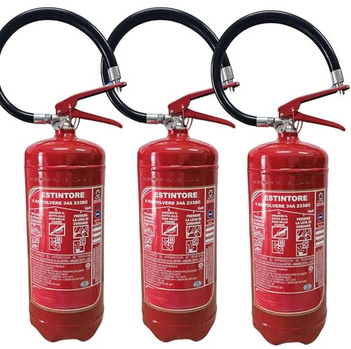 Set da 3 Estintori Polvere 6 KG - ANNO: 2025 + MANUALE USO E MANUTENZIONE - CERTIFICATO E OMOLOGATO A NORMA DI LEGGE + STAFFA E CARTELLO - Soluzione Sicurezza Antincendio Professionale