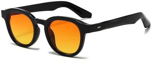 LOJUDI Retro Rund Sonnenbrille Damen Herren - 70er Jahre Getönt Gläser Vintage Runde Klassisch Brille mit UV Schutz - Schwarz/Orange