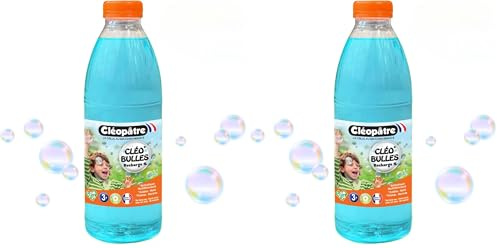 Cléopâtre – CLÉO’Bulles – Solution à Bulles de Savon, Recharge 1L, Couleur Bleu - Adapté aux Enfant – Idéal pour Machine, Pistolet, Baguette à Bulles (Lot de 2)