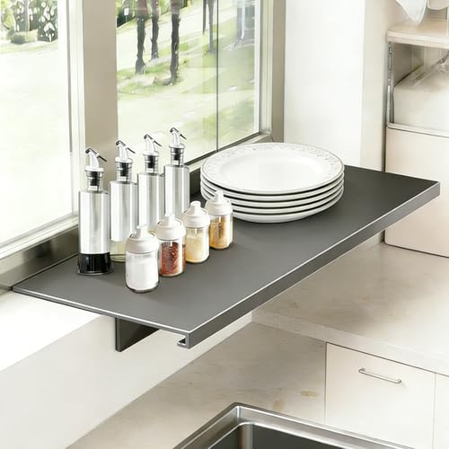 Fensterbank Verlängerungsplatte 60x25cm Magnetisches Abstellregal Fensterbrett aus Kohlenstoffstahl für Küche, Bad, Balkon, Kein Bohren Erforderlich (Schwarz)