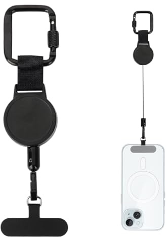 Einziehbarer Handyhalter mit Diebstahlschutz HandySicherheitsgurt mit Gürtelclip und Lanyard Outdoor Smartphone Schutz mit ausziehbarem Design für Reisen und Sport Schwarz