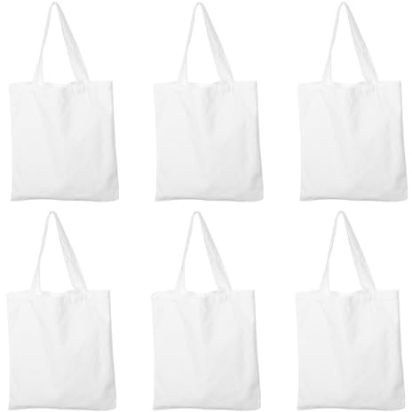 LOPUNER Lot de 6 sacs fourre-tout en toile noire vierge, réutilisables et de grande taille, parfaits pour faire ses courses ou personnaliser un à main d'anniversaire avec impression, broderie ou
