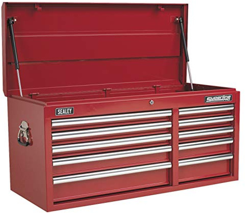 Sealey Red Topchest 10 Drawer with Ball-Bearing Slides Heavy-Duty, 1025mm x 435mm x 495mm