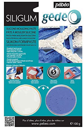 Pébéo - Pâte Siligum Spécial Création de Moule - Pâte à Mouler Silicone Petites Dimensions & Décors Plats - Silicone Pour Moulage Prise Très Rapide - 100 G – Bleu et Blanc