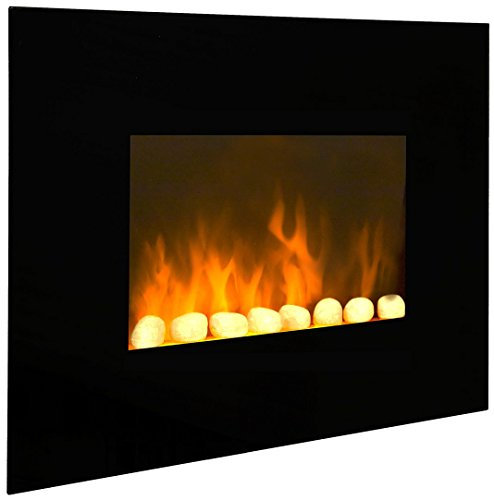 CHEMIN'ARTE Chimenea eléctrica de Pared con calefacción Black Fire, Efecto de Llama Leds- Chimenea Decorativa bajo Consumo - Mando a Distancia