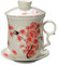 ufengke Jing Dezhen Taza De Té De Porcelana Taza De Té Hecha A Mano China, Conjunto De 4 Piezas Patrón De Arce Rojo, Taza De Té con Filtro, para Regalo, La Familia Y La Oficina - Blanco 300 Ml