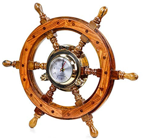 Nagina International Piraten Stil nautisch Holz gefertigt Schiff Rad | Teak Finish | Kapitän Maritime Beach Home Decor Geschenk (18 Zoll)
