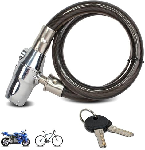 Antirrobo para bici, scooter o moto con alarma de 110 decibelios - Candado de seguridad para bici con cierre de llave - Funciona con pilas - Antirrobo de cable ⌀ 2 CM, largo 80 CM - Negro