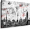 Wandbild 70 x 50 cm Stadt Wandbild Berlin Bild auf Leinwand mit Rahmen XXL Leinwandbild Skyline Kunstdruck Bär Silhouette Abstrakt o101-3