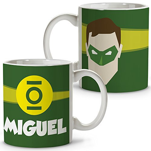 LolaPix Taza Superhéroes Personalizada con Nombre. Regalo Friki. Varios Diseños y Colores Interior. Linterna Verde. Taza cerámica 330ml