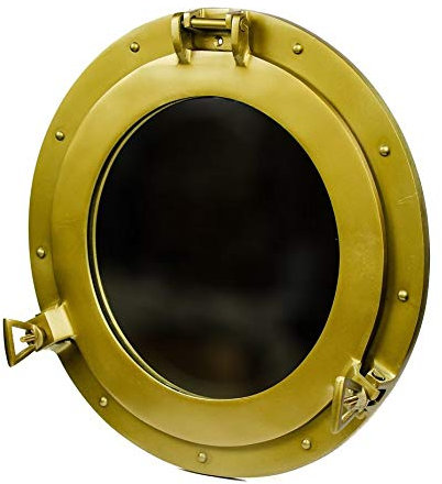 Handicraft Brass Porthole Mirror – Nautical Wall Decor | Vintage Pirate Ship Style Round Mirror for Bathroom | Coastal Living Room or Maritime-Themed Home (20 INCHES, Brass Plated)