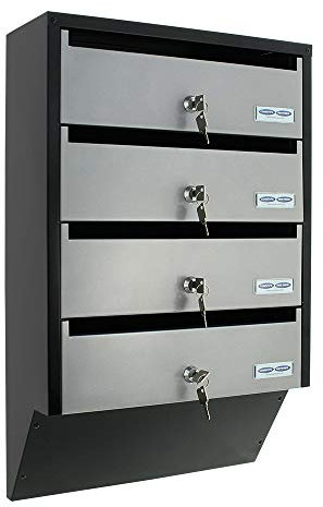 Boîte aux Lettres Rottner Emma Noir argenté HxLxP 600x385x140 mm Serrure à Cylindre 4 boîtes aux Lettres à Serrure séparée Porte-nom Set de boîtes aux Lettres, kit de Fixation Inclus