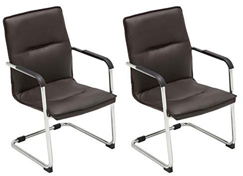 CLP Freischwinger Stühle 2er Set mit Armlehnen Seattle, Moderne Esszimmerstühle gepolstert mit Kunstlederbezügen, Gestelle in Chromoptik, Farbe:braun