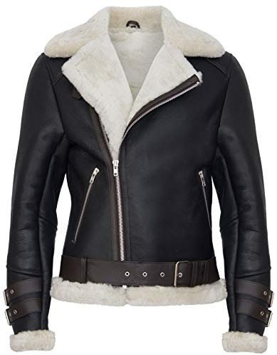 Infinity Leather Herren B3 Pilot Echtes Braun Schaffell Shearling Motorradfahrer Lederjacke M