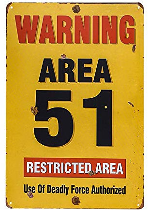 yunuo - Targa decorativa in metallo/latta, con scritta in lingua inglese “Warning Area 51”, decorazione artistica da parete da esterni o garage (07)