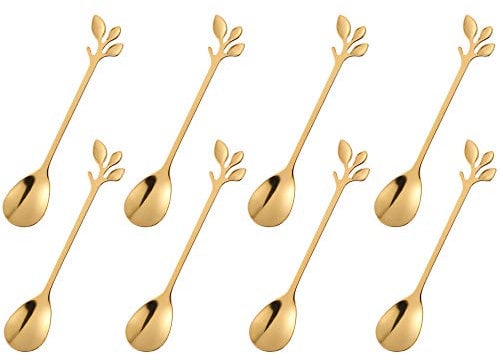 Mini cucchiaini da caffè in acciaio inox placcato oro, da tavola, da dessert, cucchiaini da zuppa, set da 8 pezzi, 12,4 cm