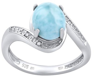 SILVEGO Damen Ring aus 925 Sterling Silber mit natürlichem Larimar