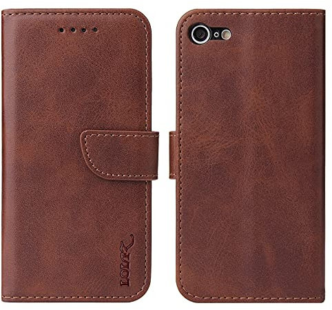 LOLFZ Wallet Case for iPhone 7/8/SE 2020/SE 2022, Vintage Leather Book Case with Card Holder Kickstand Magnetic Closure Flip Case Cover - Brown