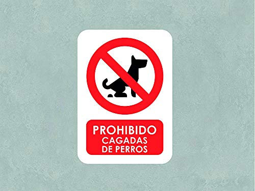Pack 5 Señales de Prohibido Cagadas de Perros | Medida 21x29,70cm | Señaletica en Material Aluminio Blanco Resistente de 3mm | Duradera y Económica