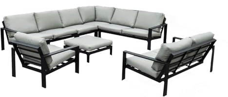 Home Deluxe - Gartenmöbel Set - Rio - Schwarz, Größe: XL - bestehend aus 1x Hocker, 1x Sessel 2X Sofa - inkl. Kissen I Gartensitzgruppe Gartenlounge Balkonmöbel