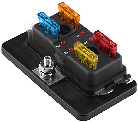 4 Way Blade Block Waterproof Box Holder, Negative Bus Box with LED Indicator For Auto Car Truck Boat ATC ATO Boat Marine