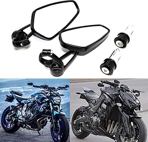 JMTBNO Lenkerendenspiegel Motorrad 7/8 22mm Lenkerspiegel Rückspiegel Seitenspiegel Spiegel Universal für Street Bike Moped Roller Scooter Quad Z650 Z750 Z900 CB125 CB650 MT07 MT09 (Schwarz)