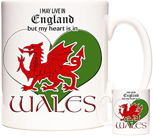 Taza de dragón galés, I May Live in England but My Heart is in Gales.
