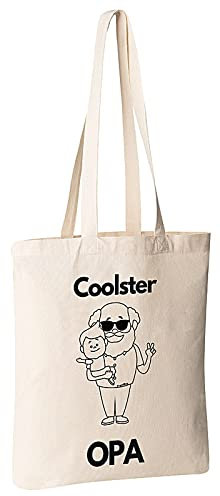 FremiBag „Coolster Opa“ Stoffbeutel – Geschenk für Opa - Jutebeutel bedruckt mit langem Henkel, Stofftasche aus Baumwolle mit Aufdruck, Beutel mit coolem Spruch - Zur Geburt - Baumwolltasche