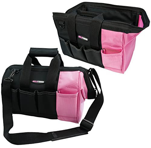 Bolsa de herramientas con correa para el hombro, parte superior abierta, boca ancha, bolsa organizadora de herramientas (12 pulgadas, rosa)
