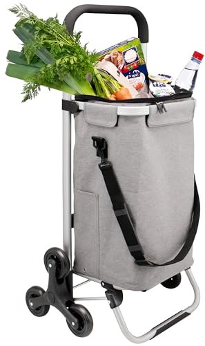 bremermann Einkaufstrolley DREBBER - 45 L Kapazität, Faltbarer Einkaufswagen mit Treppensteiger-Rädern, mit Tasche inkl. Kühlfach, Einkaufschip, Einkaufswagenhalterung und Reflektorstreifen (Grau)