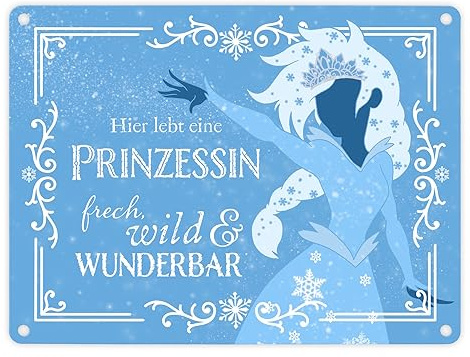 Hier lebt eine Prinzessin Metallschild in 15x20 cm mit Eisprinzessin Dekoration Mädchen Kinderzimmer Geschenkidee Schnee Königstochter Königreich Türschild frech wild und