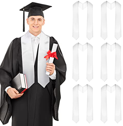 Haysandy 6 Pcs Graduation Stole Blanks Sublimation 70 Inch, White